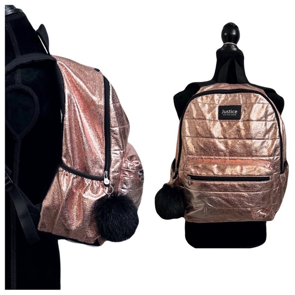 Justice Quilted Metallic Rose Gold Backpack - Picture 2 of 12